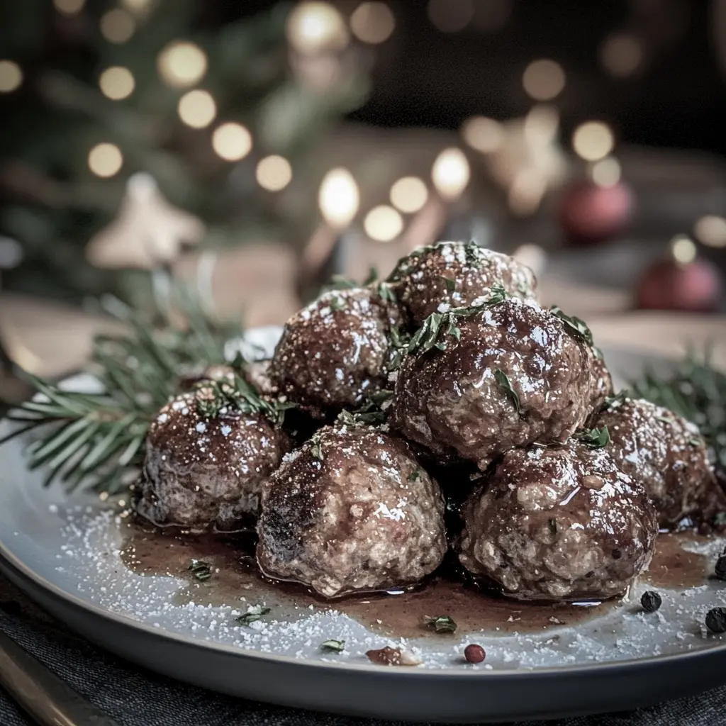 ett fat med köttbullar på julbordet